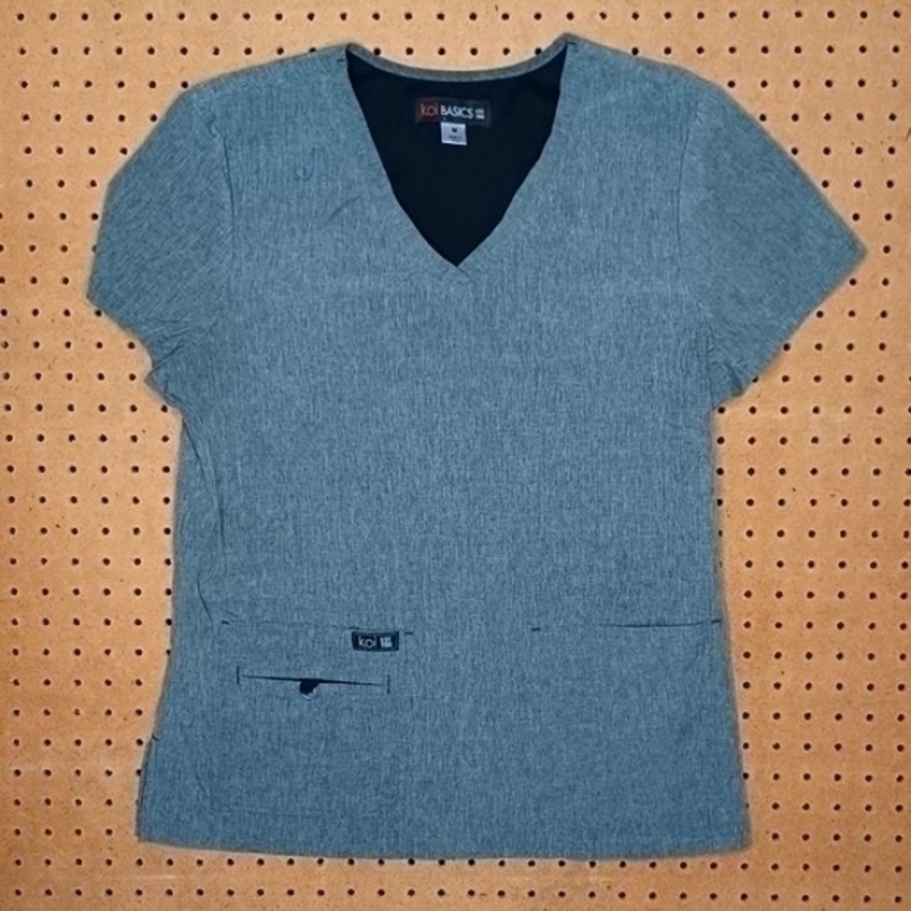 Kathy Peterson Koi womens heathered gray Basics vneck scrub top M EUC